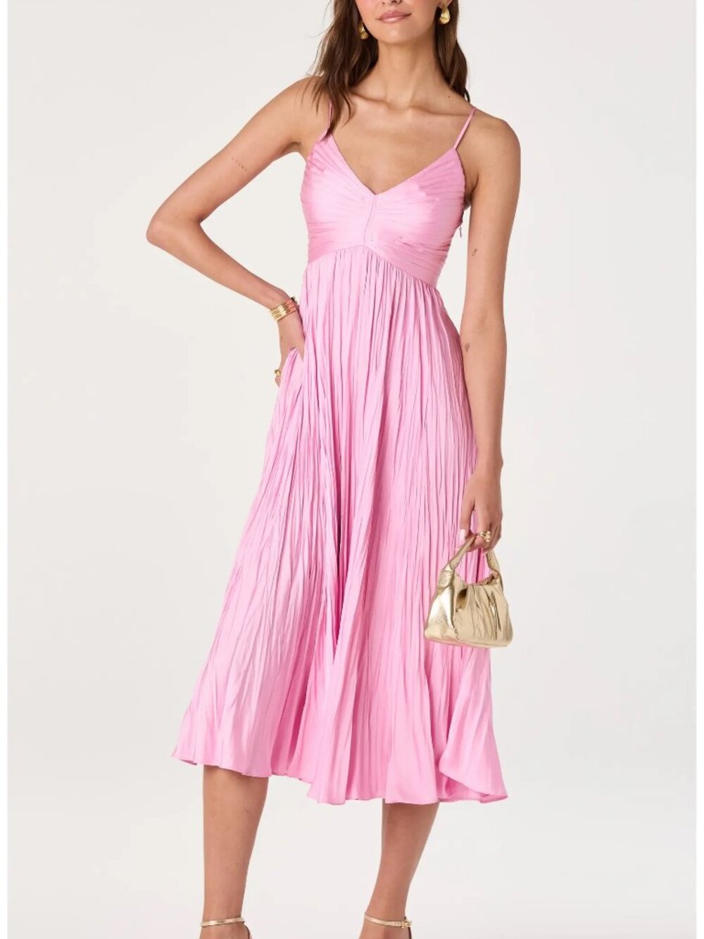 ASTR Maeve Pleated Midi Dress in Pink NEW
